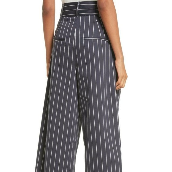 TIBI Sateen Stripe Wide-Leg Crop Pants in Navy 0 - Picture 3 of 3